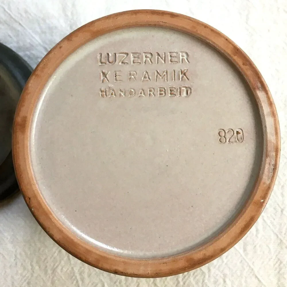 Vintage German Pottery Jam Jar Wooden Lid marked #820 Luzerner Keramik